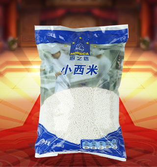 廚之選(HORECA SELECT)小西米產自廣東廣州2.5kg每袋，選用優質木薯為原料，天然無公害的木薯經層層篩選，經先進的工藝精制而成。小西米飽滿鮮亮，色澤盈潤，滿足你的味蕾，嚴苛的每個步驟確保每顆都是優質的真材實料。小西米煮粥味香松軟，甜糯密稠，黏而不膩，蘊含自然甜味。