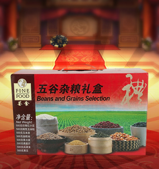 薈食(FINE FOOD)五谷雜糧禮盒，本款禮盒內含有紅小豆、玉米渣、黃小米、燕麥片等，五谷飄香，品質放心。顆粒大小均勻，口感香甜，爽滑可口，黃金健康搭檔，廚房優選，粥中良品。	本品內含有蛋白質、能量、脂肪、鈉等營養成分，營養價值豐富，老少皆宜。