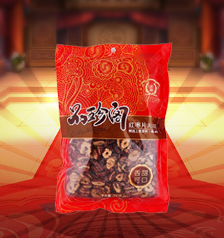 新閩融品珍閣紅棗片產自河南鄭州250g每袋，紅棗中含有豐富的維生素C[6]和環-磷酸腺苷，能夠促進肌膚細胞的代謝，防止黑色素沉著，讓肌膚越來越潔白細滑，達到美白肌膚、祛斑的美容護膚功效。紅棗會令面色紅潤，因具有養顏補血的作用。 